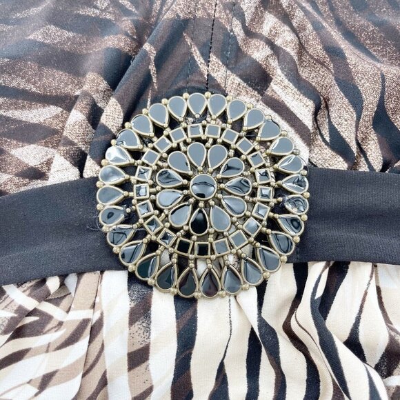 Roz & Ali Dress 14 Black Brown Sleeveless Maxi Belt tie waist neutral Western - Picture 6 of 13